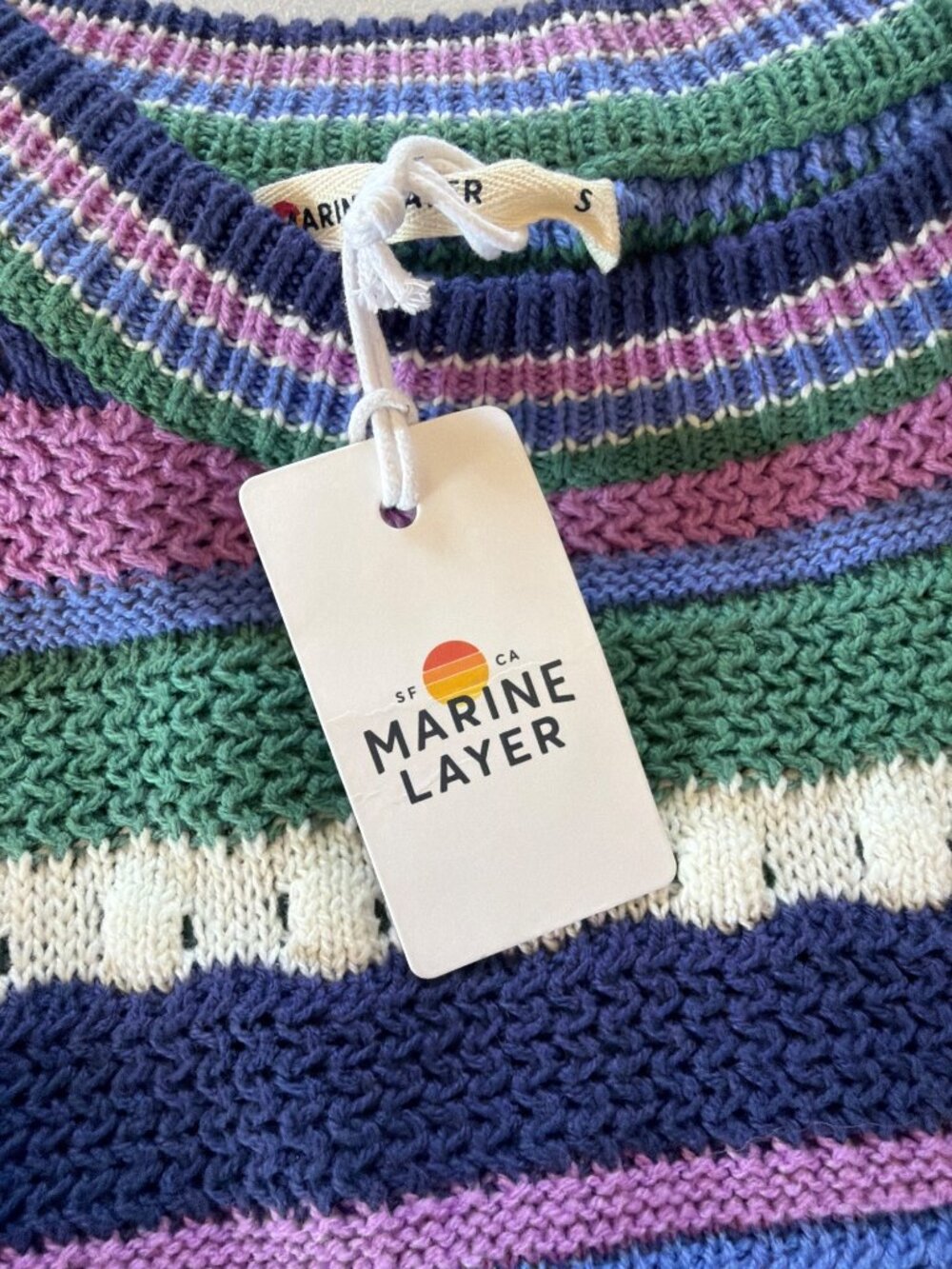 Marine Layer Rory Crochet Vest Cool Stripe Sleeveless Top Knitwear Small NWT - Picture 8 of 15